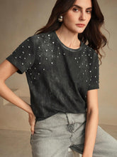 Women's Casual Tie Dye Distressed Black & Grey T-Shirt